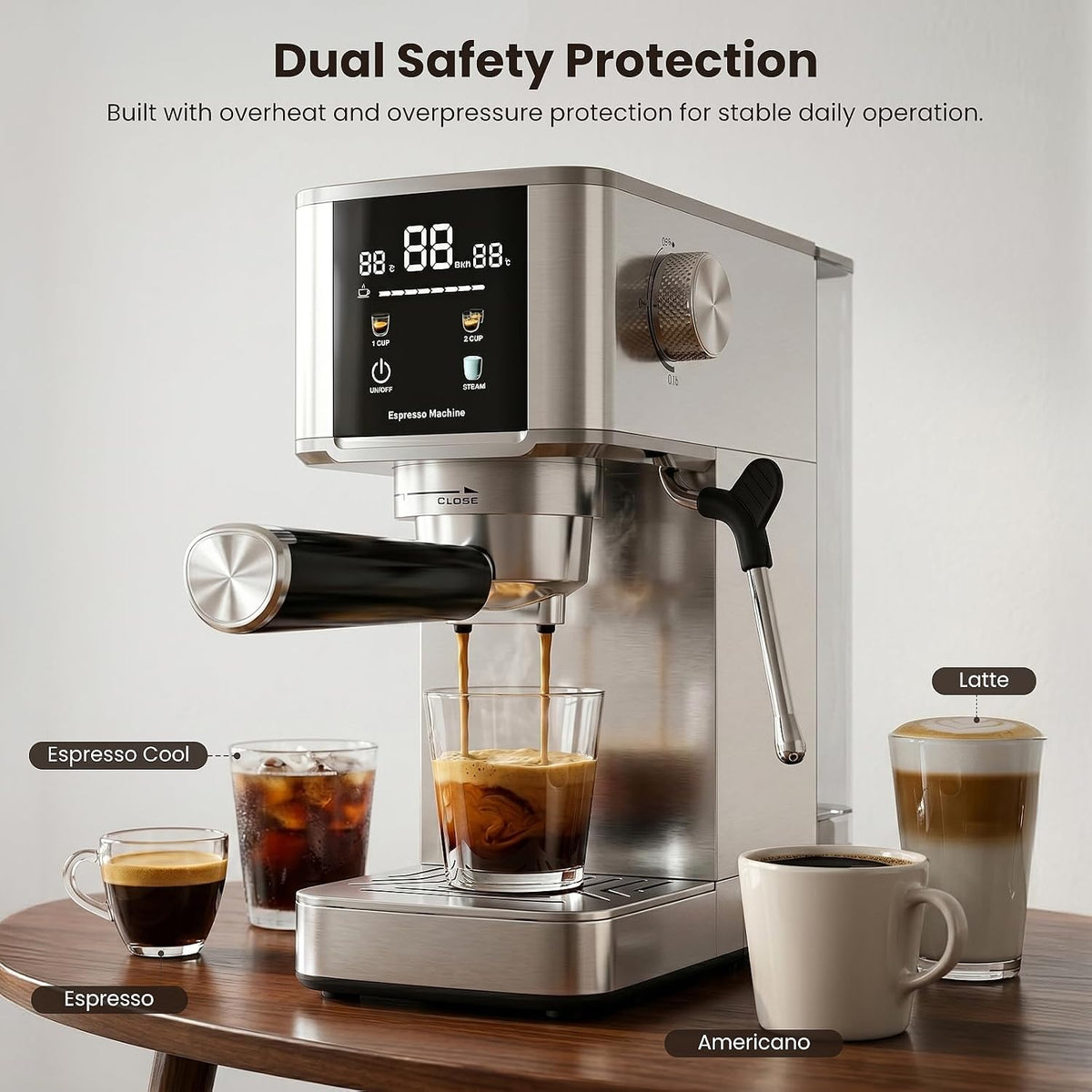 Cafetera expreso Kismile de 20 bares con vaporizador de leche CM8032