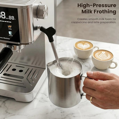 Kismile espresso coffee maker with milk frother, stainless pitcher on Tampa Home & Garden Store