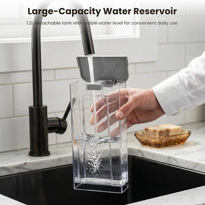 Kismile espresso coffee maker with milk frother and large clear water reservoir under faucet on Tampa Home & Garden Store
