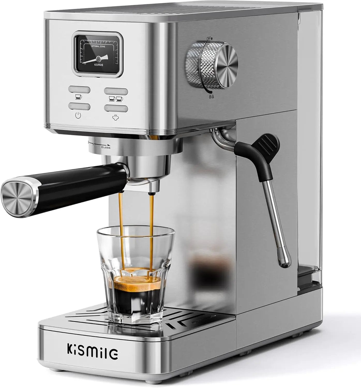 Kismile stainless steel espresso maker with 20bar milk frother, portafilter and steam wand on Tampa Home & Garden Store