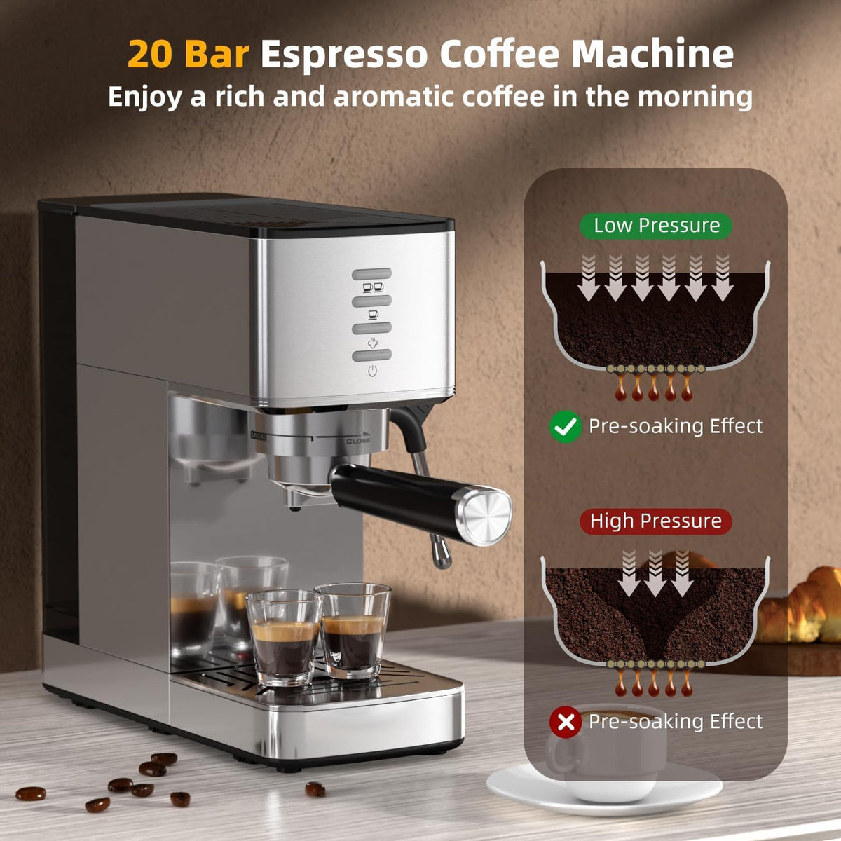 Cafetera expreso Kismile de 20 bares con vaporizador de leche CM8032