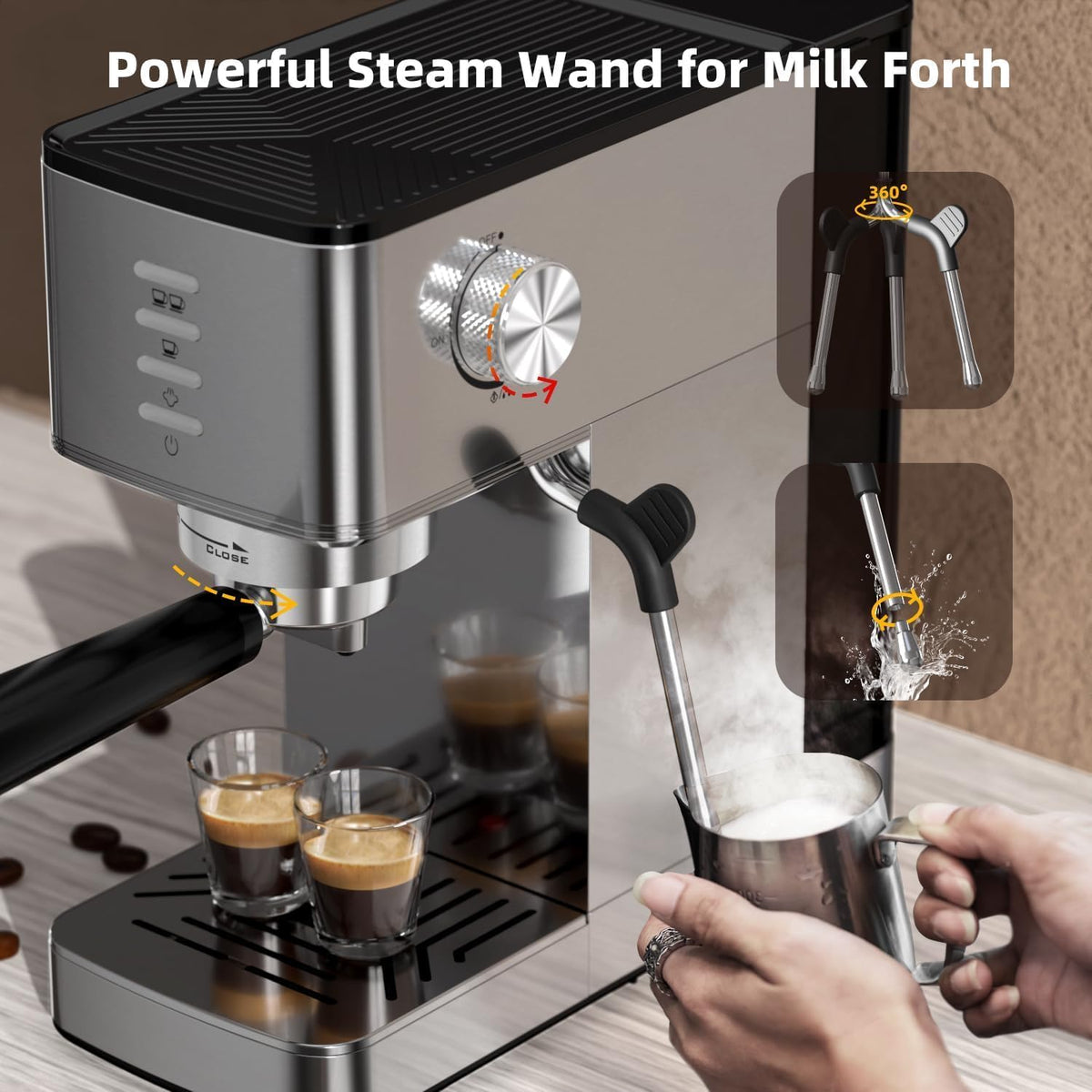 Cafetera expreso Kismile de 20 bares con vaporizador de leche CM8032