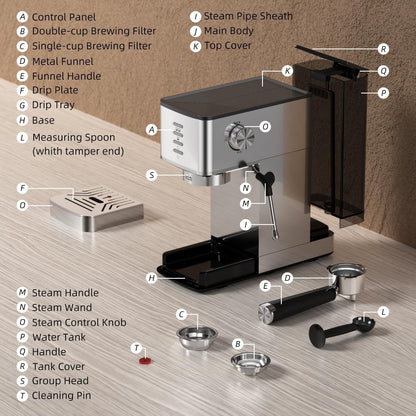 Cafetera expreso Kismile de 20 bares con vaporizador de leche CM8032