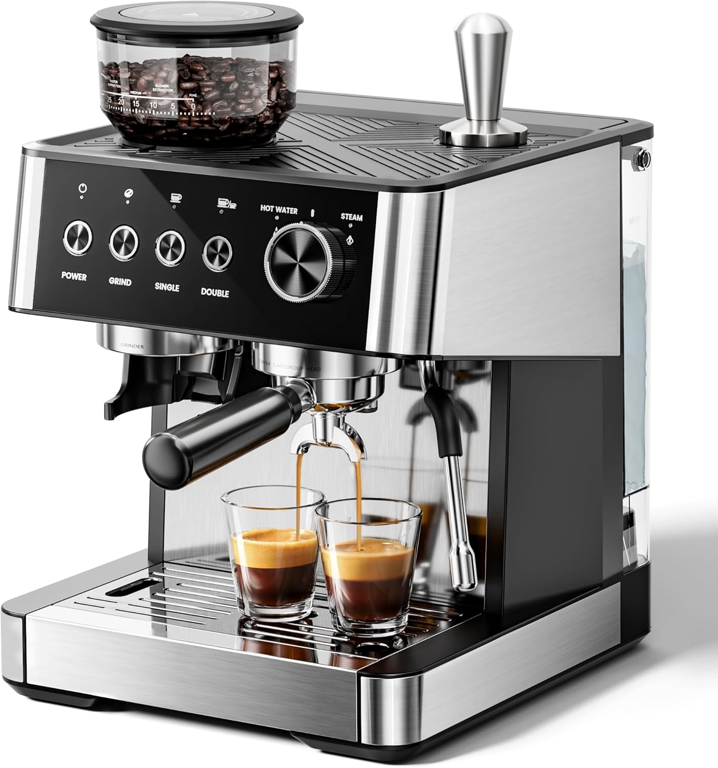 Cafetera expreso Kismile, cafetera semiautomática con molinillo de café y vaporizador de leche.