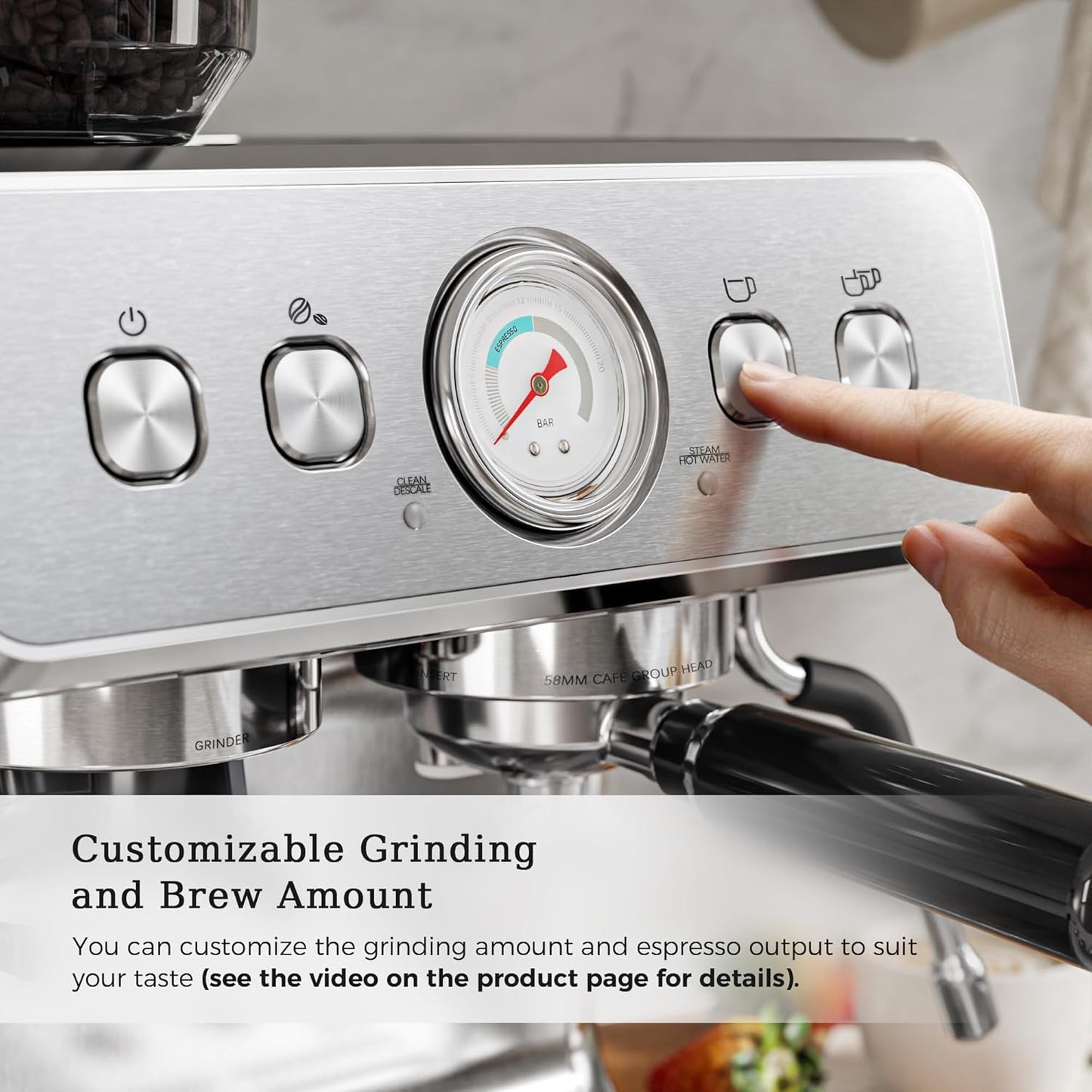 Cafetera expreso Kismile, cafetera semiautomática con molinillo de café y vaporizador de leche.