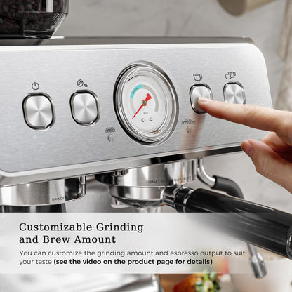 Cafetera expreso Kismile, cafetera semiautomática con molinillo de café y vaporizador de leche.