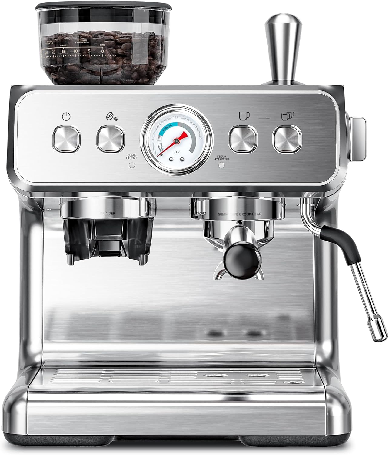 Cafetera expreso Kismile, cafetera semiautomática con molinillo de café y vaporizador de leche.