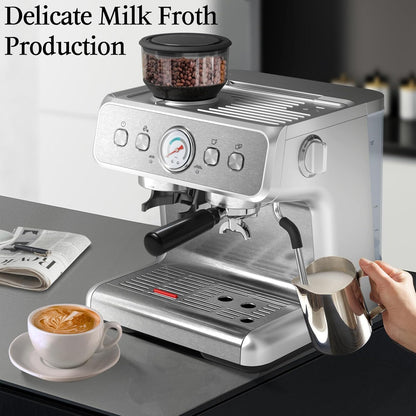 Cafetera expreso Kismile, cafetera semiautomática con molinillo de café y vaporizador de leche.