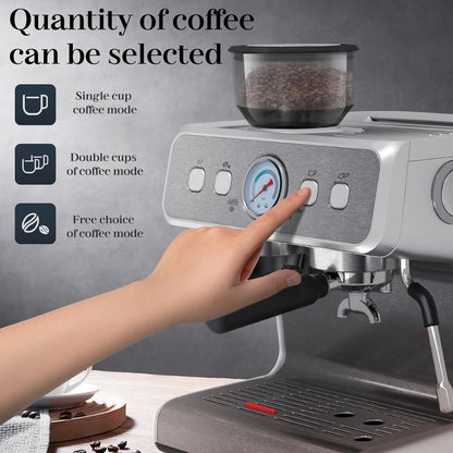 Cafetera expreso Kismile, cafetera semiautomática con molinillo de café y vaporizador de leche.