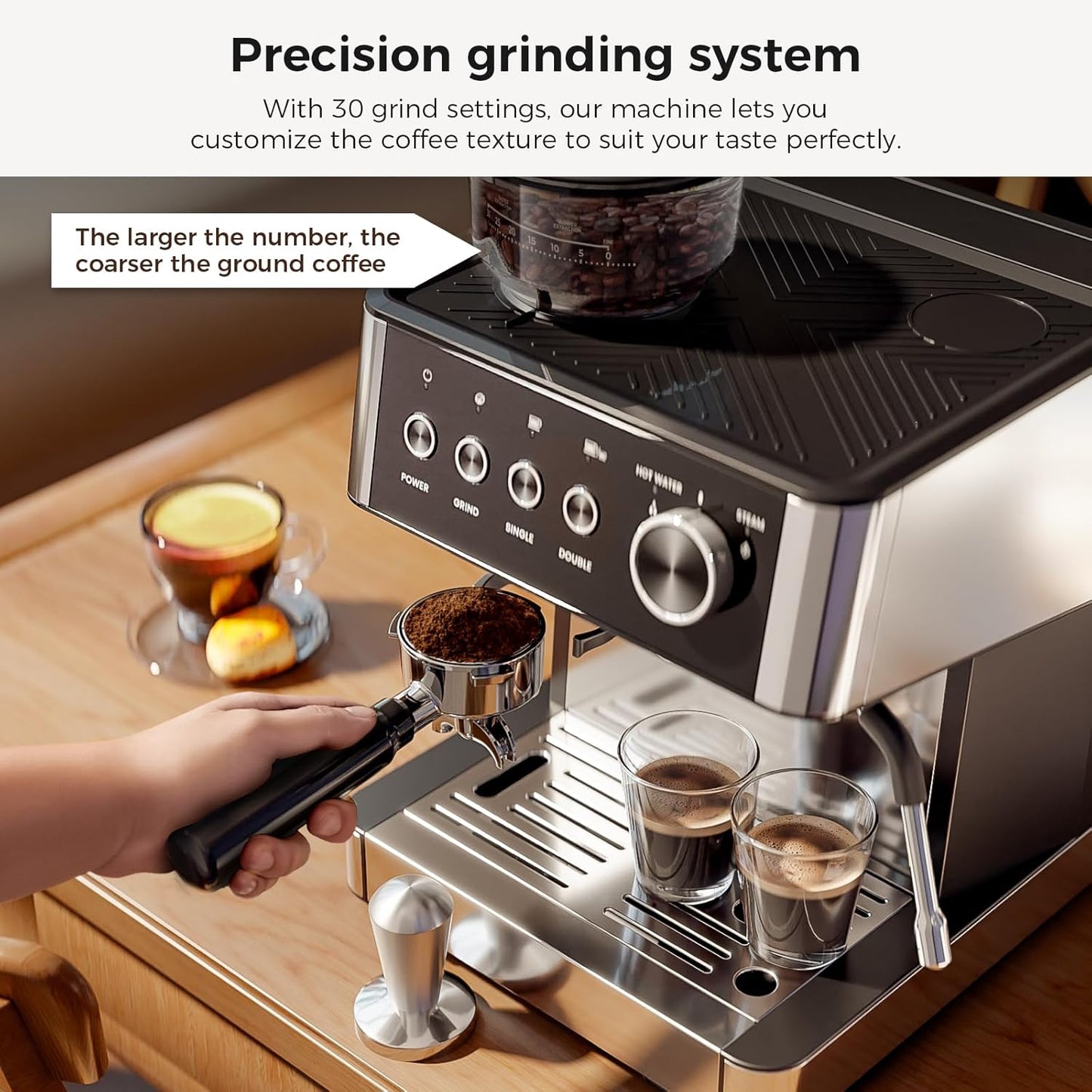 Cafetera expreso Kismile, cafetera semiautomática con molinillo de café y vaporizador de leche.