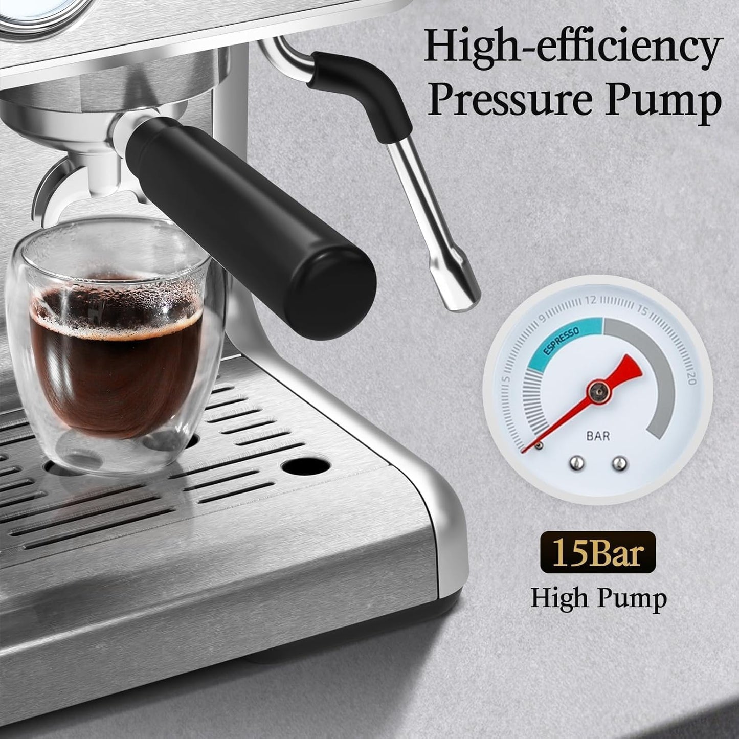 Cafetera expreso Kismile, cafetera semiautomática con molinillo de café y vaporizador de leche.