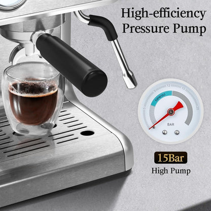 Cafetera expreso Kismile, cafetera semiautomática con molinillo de café y vaporizador de leche.