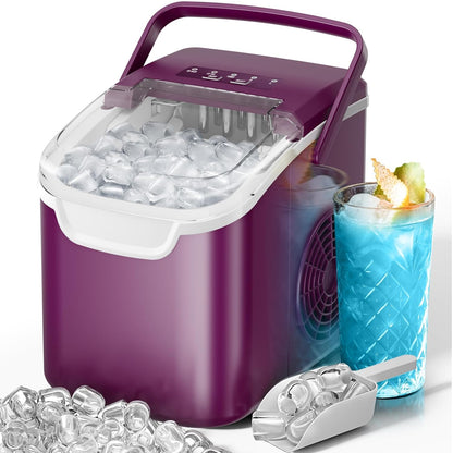 Kismile purple countertop ice maker with clear lid and ice cubes beside a blue cocktail on Tampa Home & Garden Store