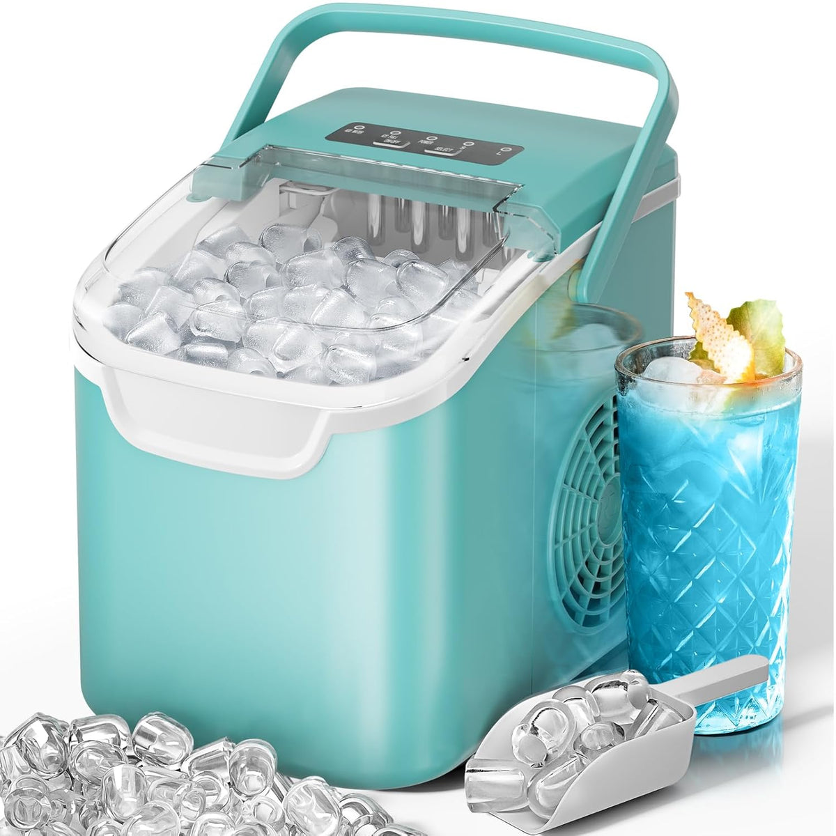 Kismile countertop ice maker turquoise with transparent lid and ice scoop 26 Lbs per day on Tampa Home & Garden Store
