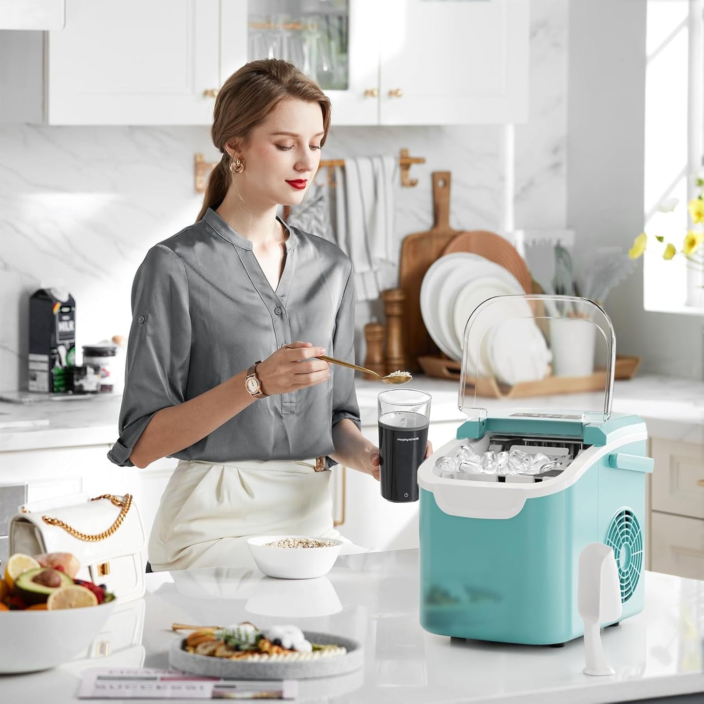 Kismile countertop ice maker teal with clear lid, 26 Lbs/Day on Tampa Home & Garden Store