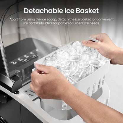 Kismile countertop ice maker with detachable ice basket filled with clear ice cubes on Tampa Home & Garden Store