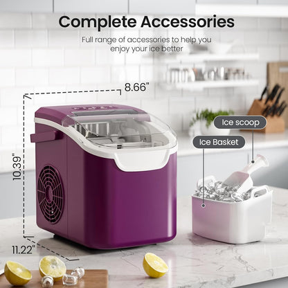 Kismile Countertop Ice Maker 26 Lbs/Day purple with clear lid, ice scoop and ice basket on Tampa Home & Garden Store