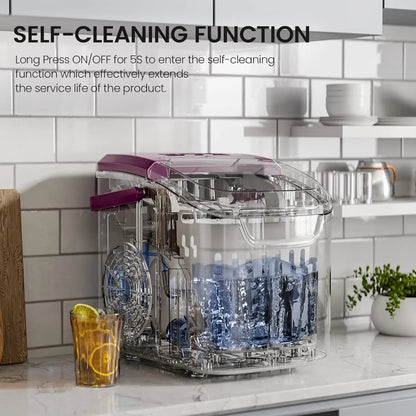 Kismile countertop ice maker with transparent body and purple lid, 26 lb/day on Tampa Home & Garden Store