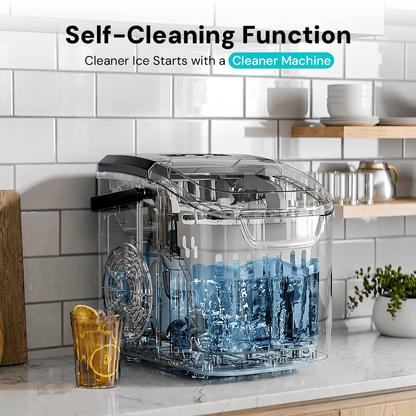 Kismile Countertop Ice Maker with clear housing and blue ice cubes, 26 Lbs/day on Tampa Home & Garden Store
