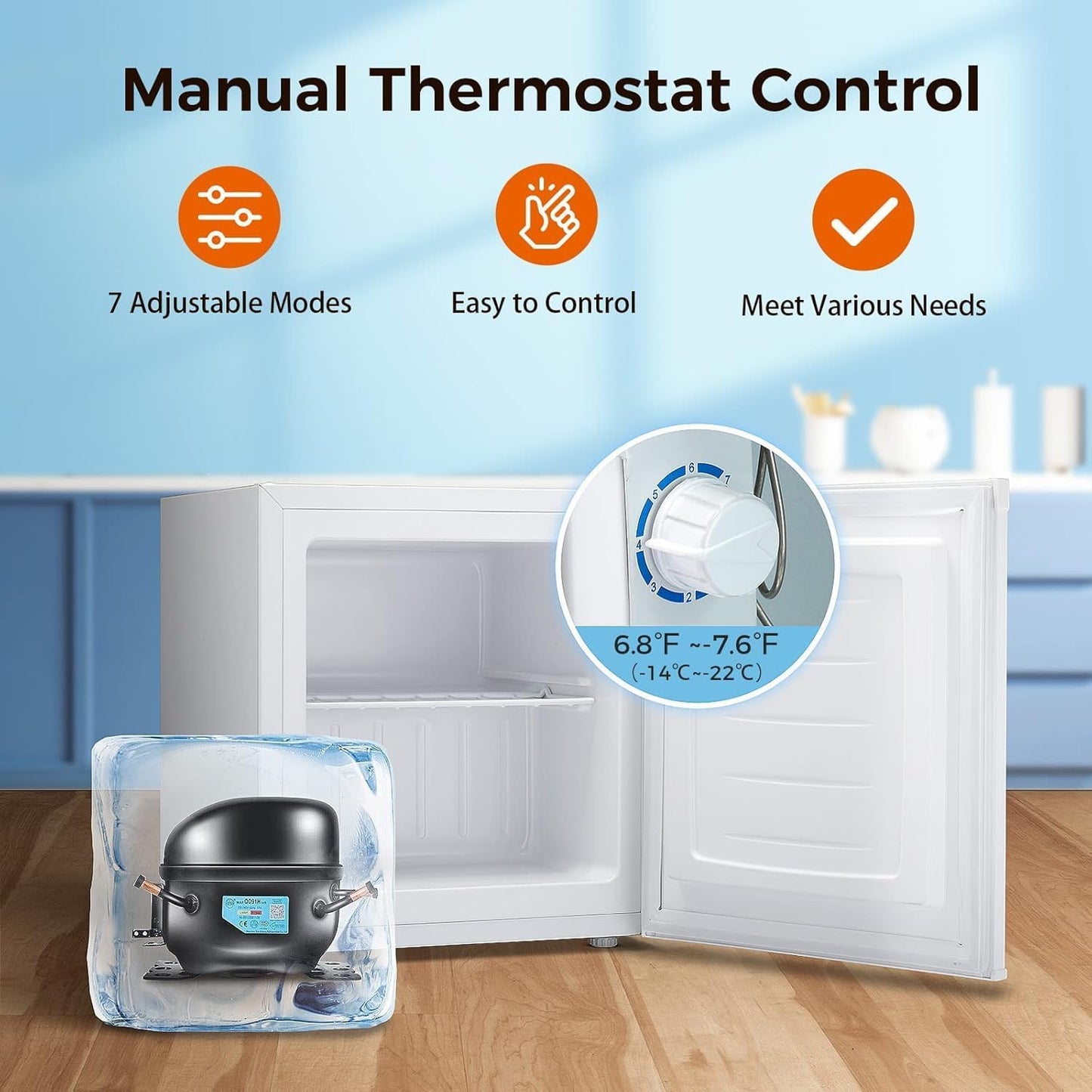 Minicongelador Kismile, congelador vertical de 1.1 pies cúbicos con puerta reversible simple 