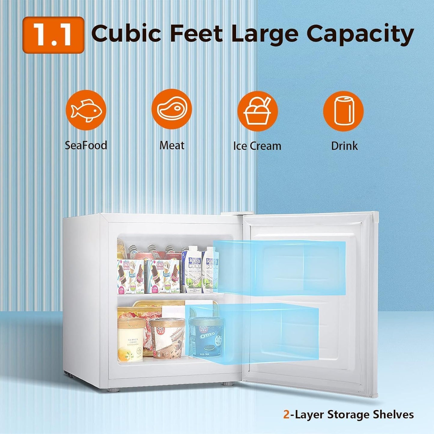 Minicongelador Kismile, congelador vertical de 1.1 pies cúbicos con puerta reversible simple 