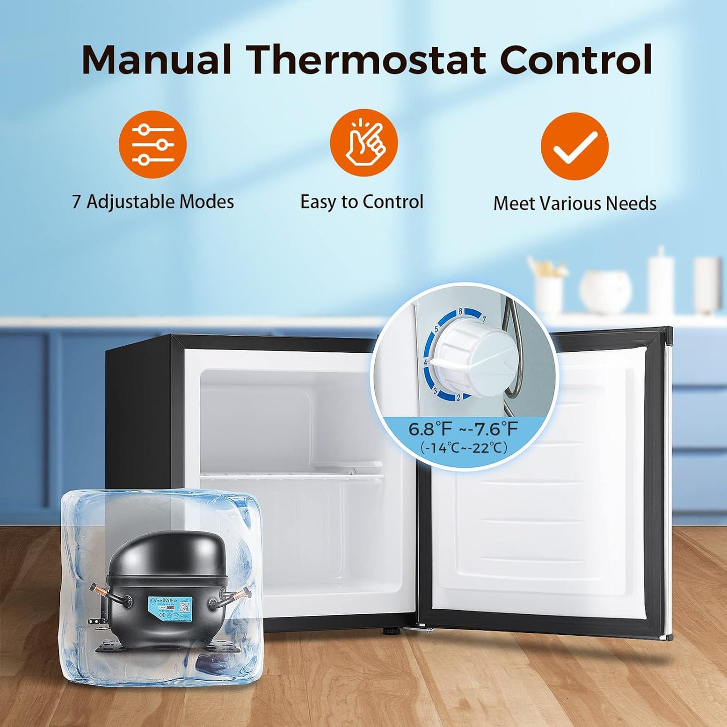 Minicongelador Kismile, congelador vertical de 1.1 pies cúbicos con puerta reversible simple 