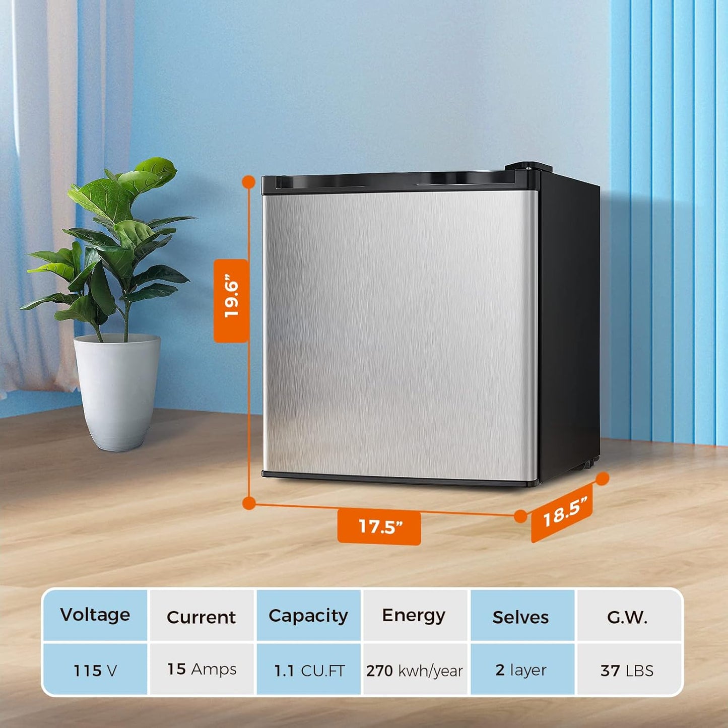 Minicongelador Kismile, congelador vertical de 1.1 pies cúbicos con puerta reversible simple 