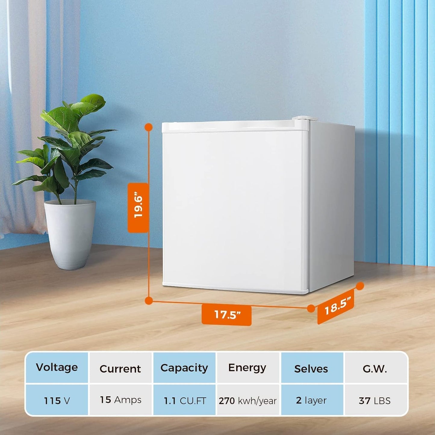 Minicongelador Kismile, congelador vertical de 1.1 pies cúbicos con puerta reversible simple 