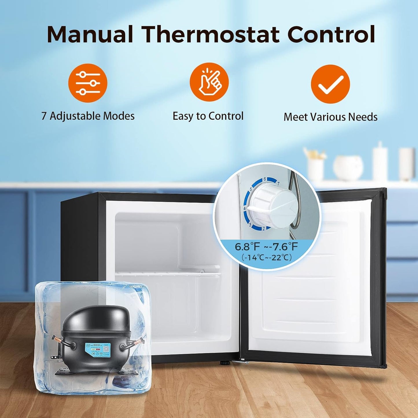 Minicongelador Kismile, congelador vertical de 1.1 pies cúbicos con puerta reversible simple 