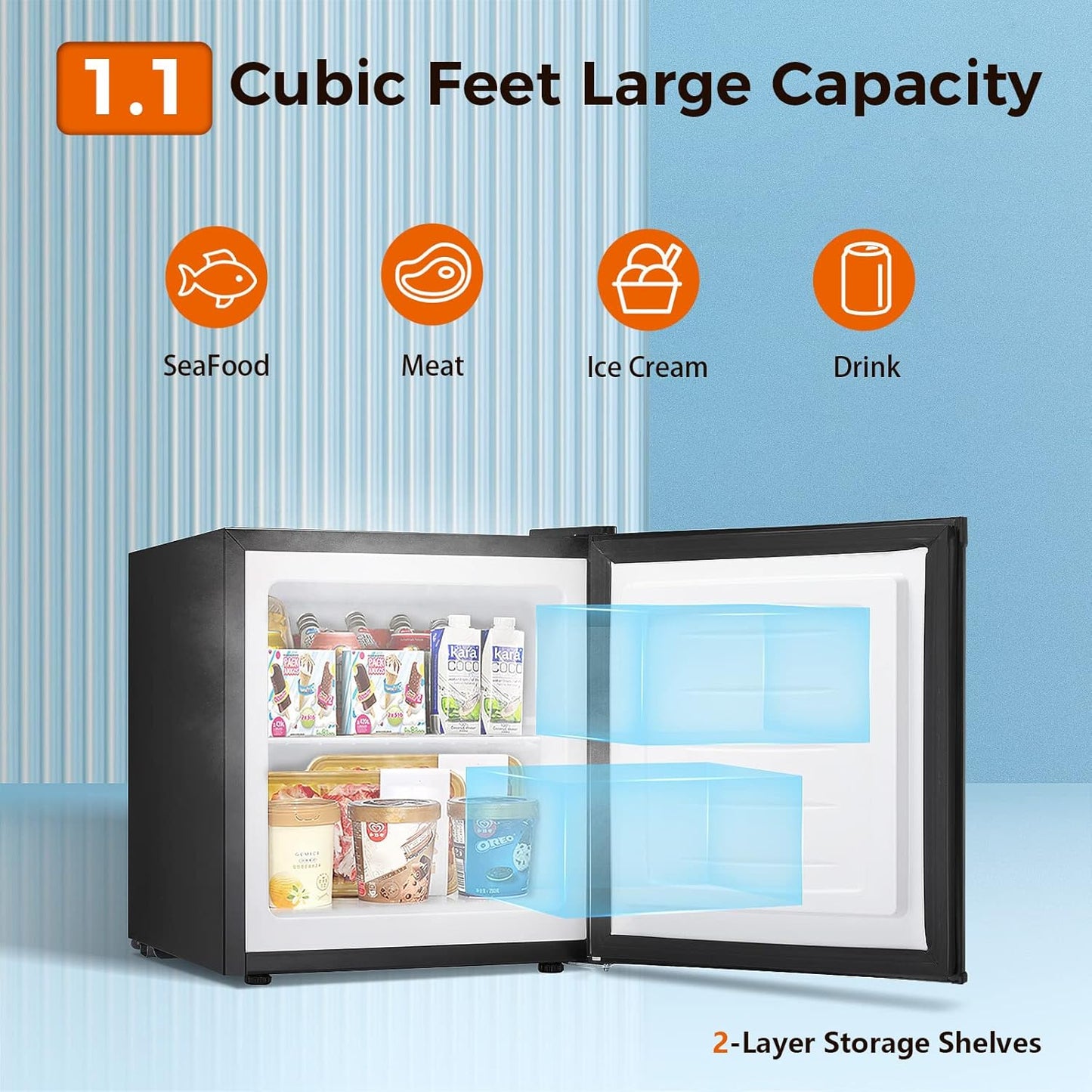 Minicongelador Kismile, congelador vertical de 1.1 pies cúbicos con puerta reversible simple 