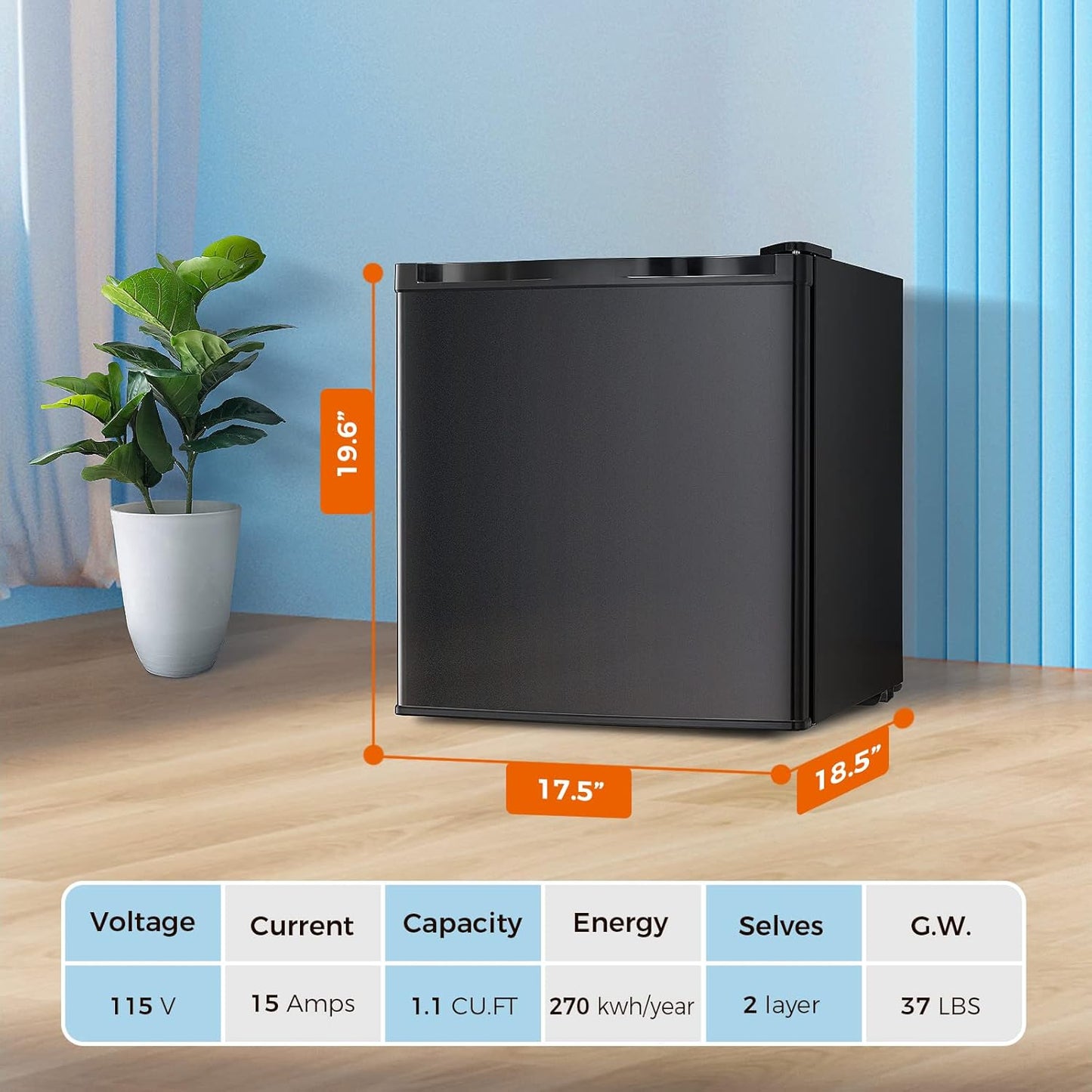 Minicongelador Kismile, congelador vertical de 1.1 pies cúbicos con puerta reversible simple 