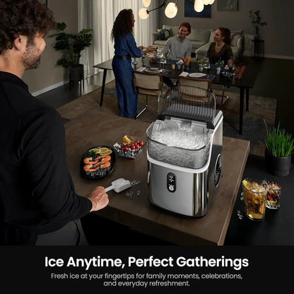 Kismile Nugget Ice Maker Z5815NB on stainless steel countertop with ice bin open on Tampa Home & Garden Store