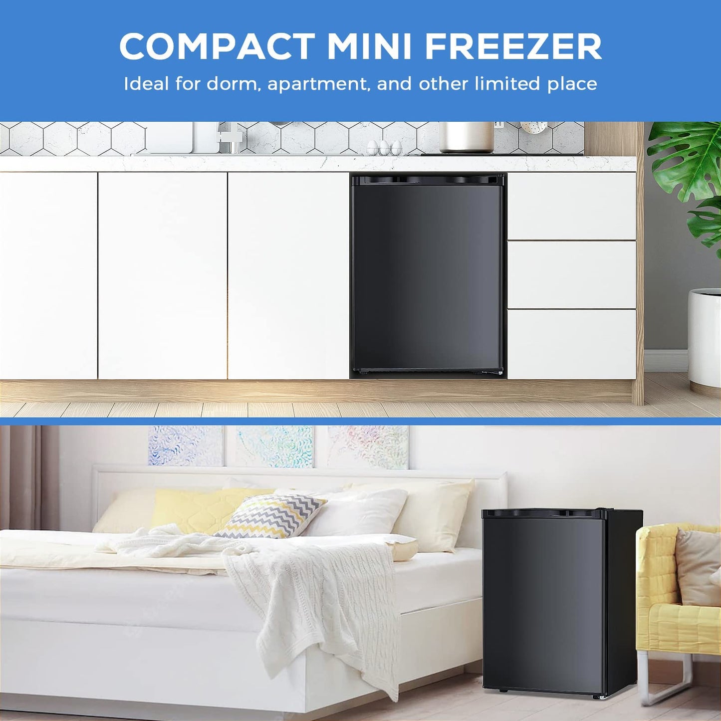 Congelador vertical Kismile, minicongelador de 3.0 pies cúbicos con puerta reversible simple 