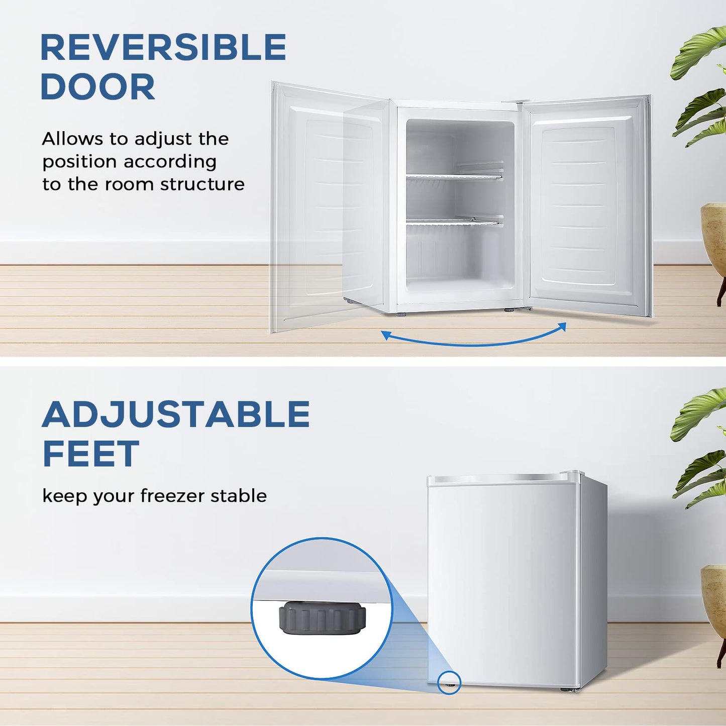 Congelador vertical Kismile, minicongelador de 3.0 pies cúbicos con puerta reversible simple 