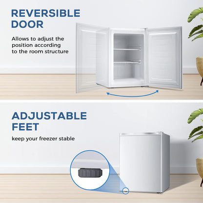 Congelador vertical Kismile, minicongelador de 3.0 pies cúbicos con puerta reversible simple 