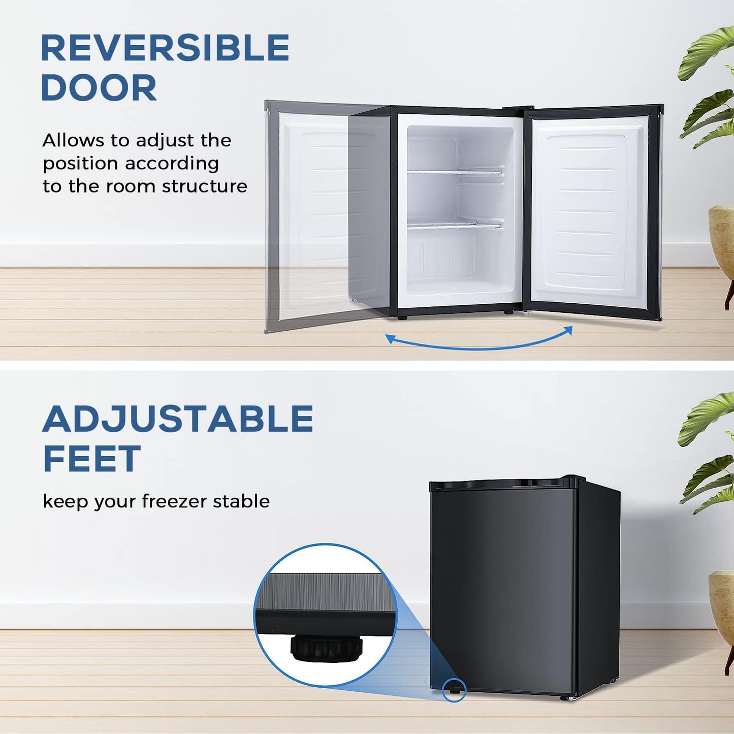 Congelador vertical Kismile, minicongelador de 3.0 pies cúbicos con puerta reversible simple 