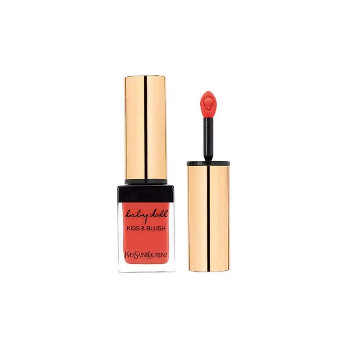 YSL Baby Doll Kiss & Blush Rouge lip and cheek stain in coral red with gold cap on Tampa Home & Garden Store