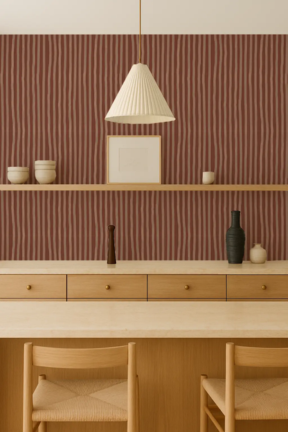 Dolce Stripe Wallpaper brown peach with vertical wavy stripes by Samantha Santana Creative on Tampa Home & Garden Store
