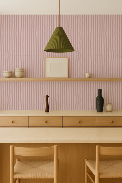 Dolce Stripe Wallpaper Primrose Pink with pink striped pattern by Samantha Santana Creative on Tampa Home & Garden Store