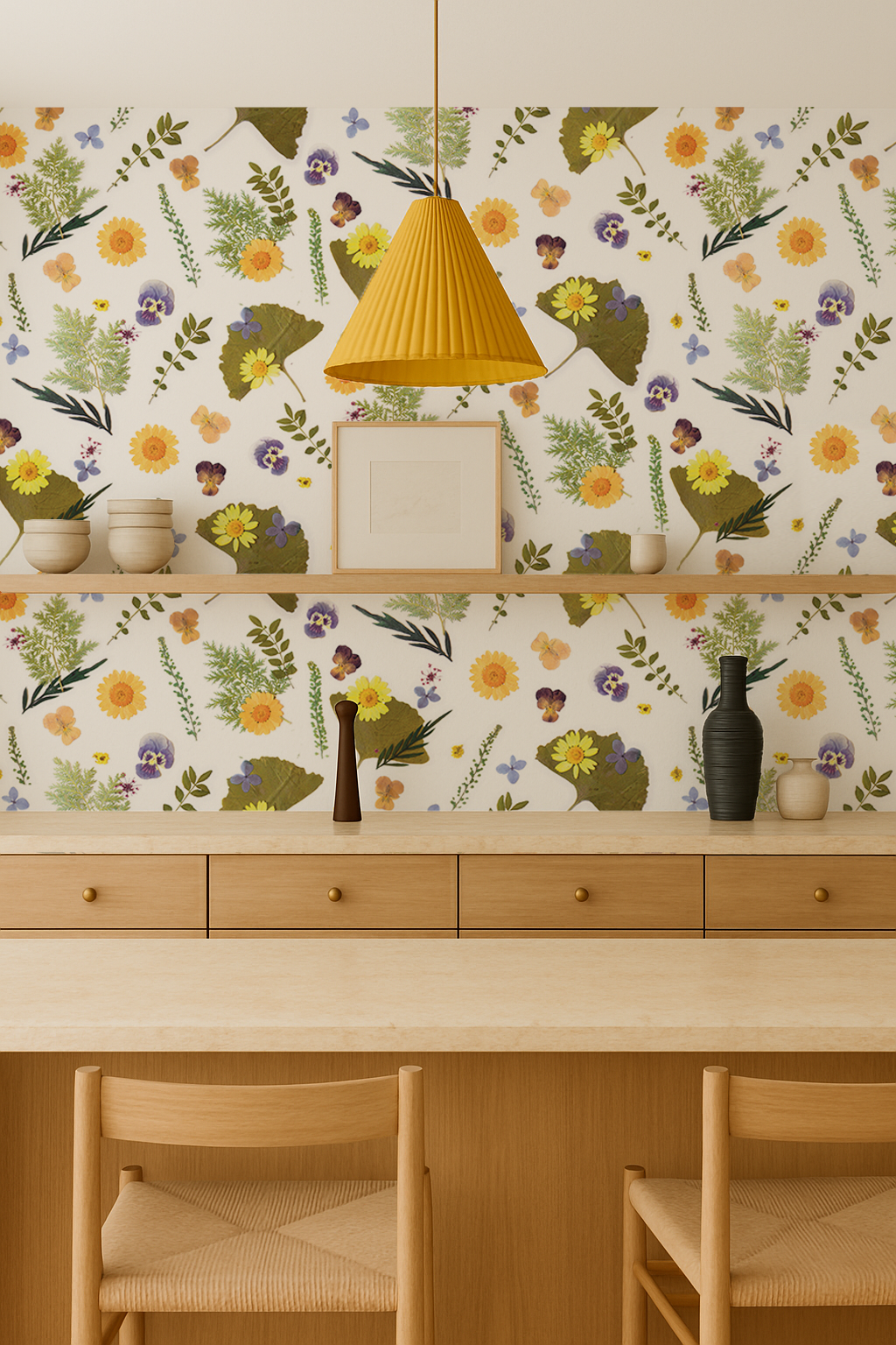 Papel pintado Pressed Fresh Version 01, amarillo y lavanda