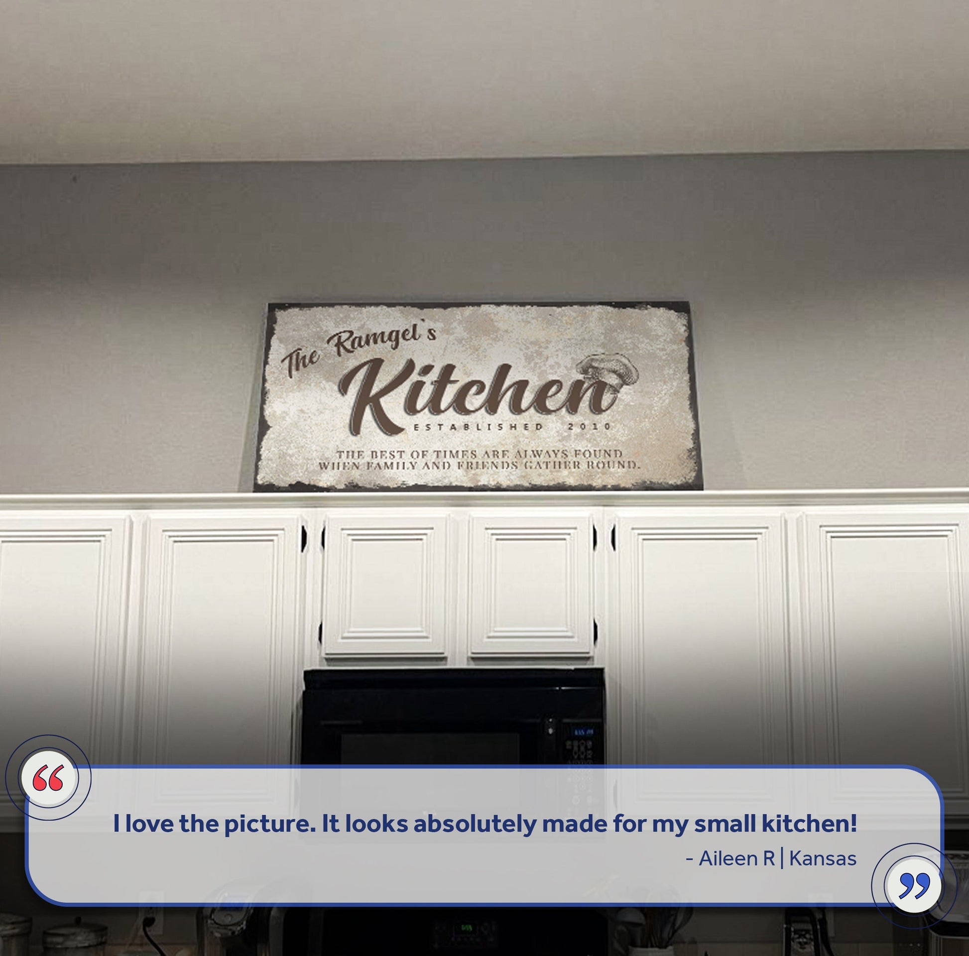 Family Kitchen Sign III canvas crafting wall art in distressed beige tones by Tailored Canvases on Tampa Home & Garden Store