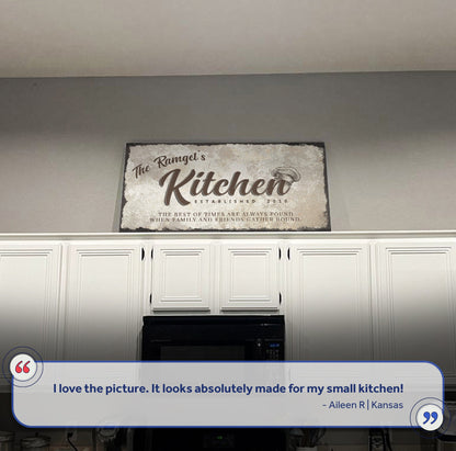 Family Kitchen Sign III canvas crafting wall art in distressed beige tones by Tailored Canvases on Tampa Home & Garden Store