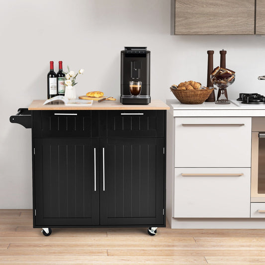 Heavy Duty Rolling Kitchen Cart with Tower Holder and Drawer-Black - Tampa Home & Garden Store