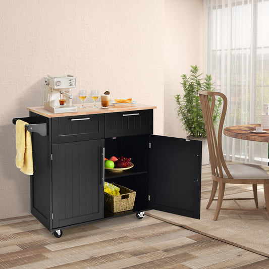 Heavy Duty Rolling Kitchen Cart with Tower Holder and Drawer-Black - Tampa Home & Garden Store