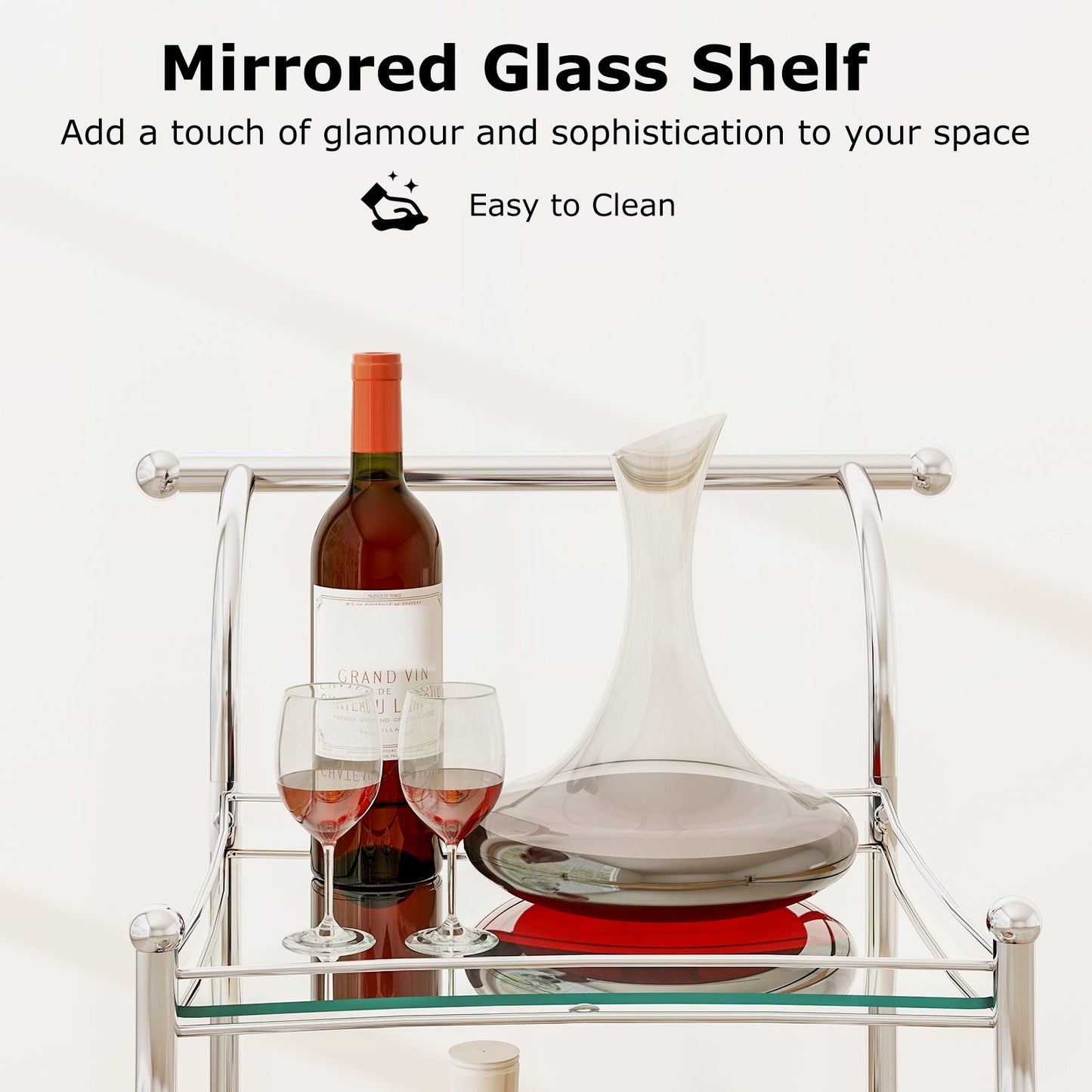 Kitchen Rolling Bar Cart with Tempered Glass Suitable for Restaurant and Hotel