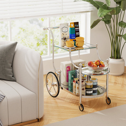 Kitchen Rolling Bar Cart with Tempered Glass Suitable for Restaurant and Hotel - Tampa Home & Garden Store