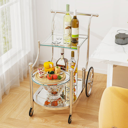 Kitchen Rolling Bar Cart with Tempered Glass Suitable for Restaurant and Hotel - Tampa Home & Garden Store