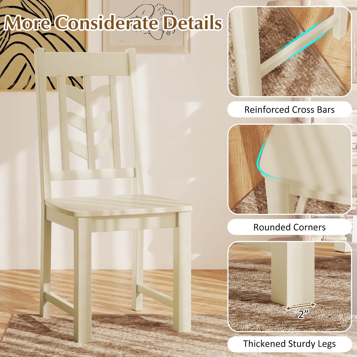 Kitchen Side Dining Chair Set of 2 with Rubber Wood Frame