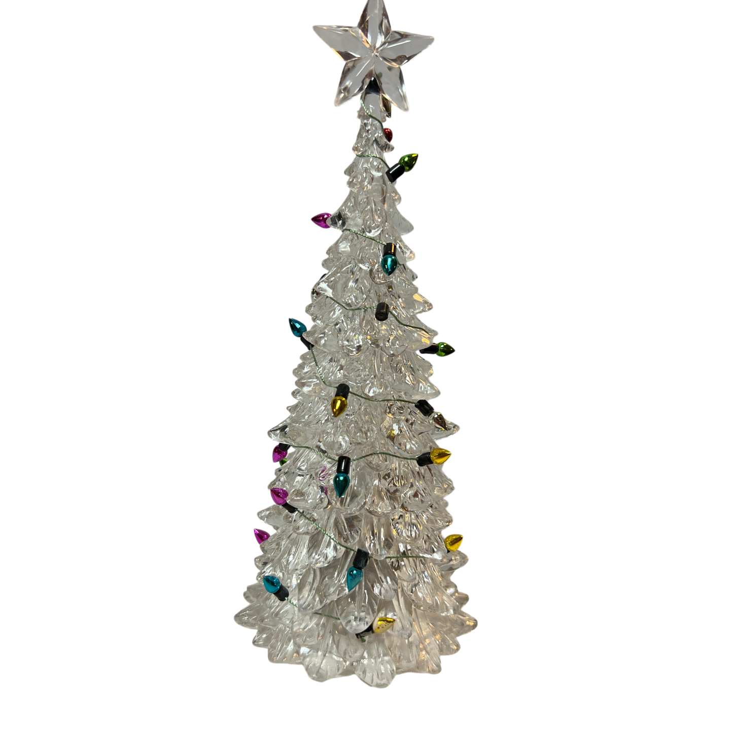 8 Inch lighted acrylic Christmas tree with clear crystal branches, multicolor bulbs, star topper on Tampa Home & Garden Store