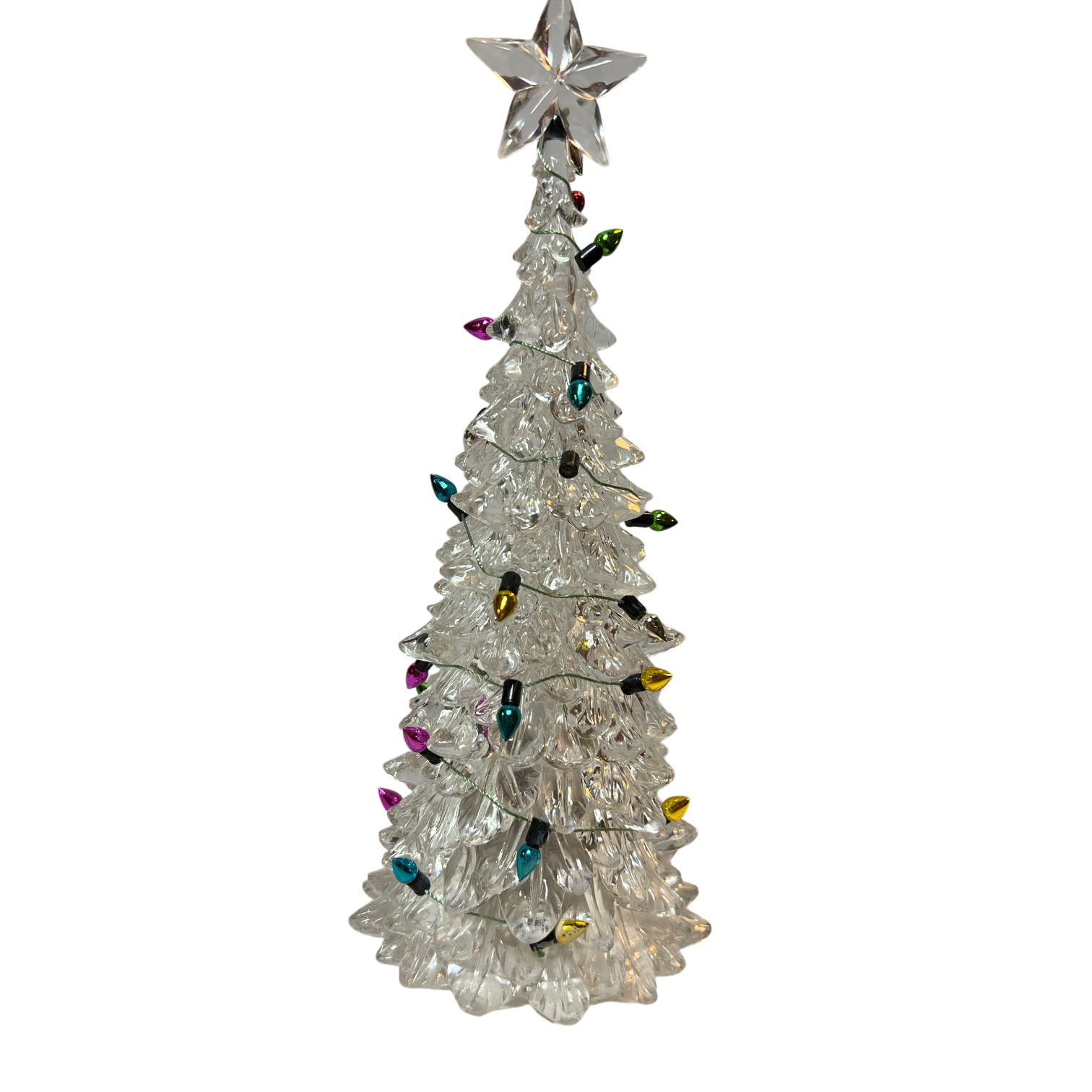 8 Inch lighted acrylic Christmas tree with clear crystal branches, multicolor bulbs, star topper on Tampa Home & Garden Store